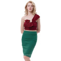 Belle Poque Sexy Womens Asymmetrical One Shoulder Big Bow-Tie Decorado Cropped Wine Red Tops BP000343-2